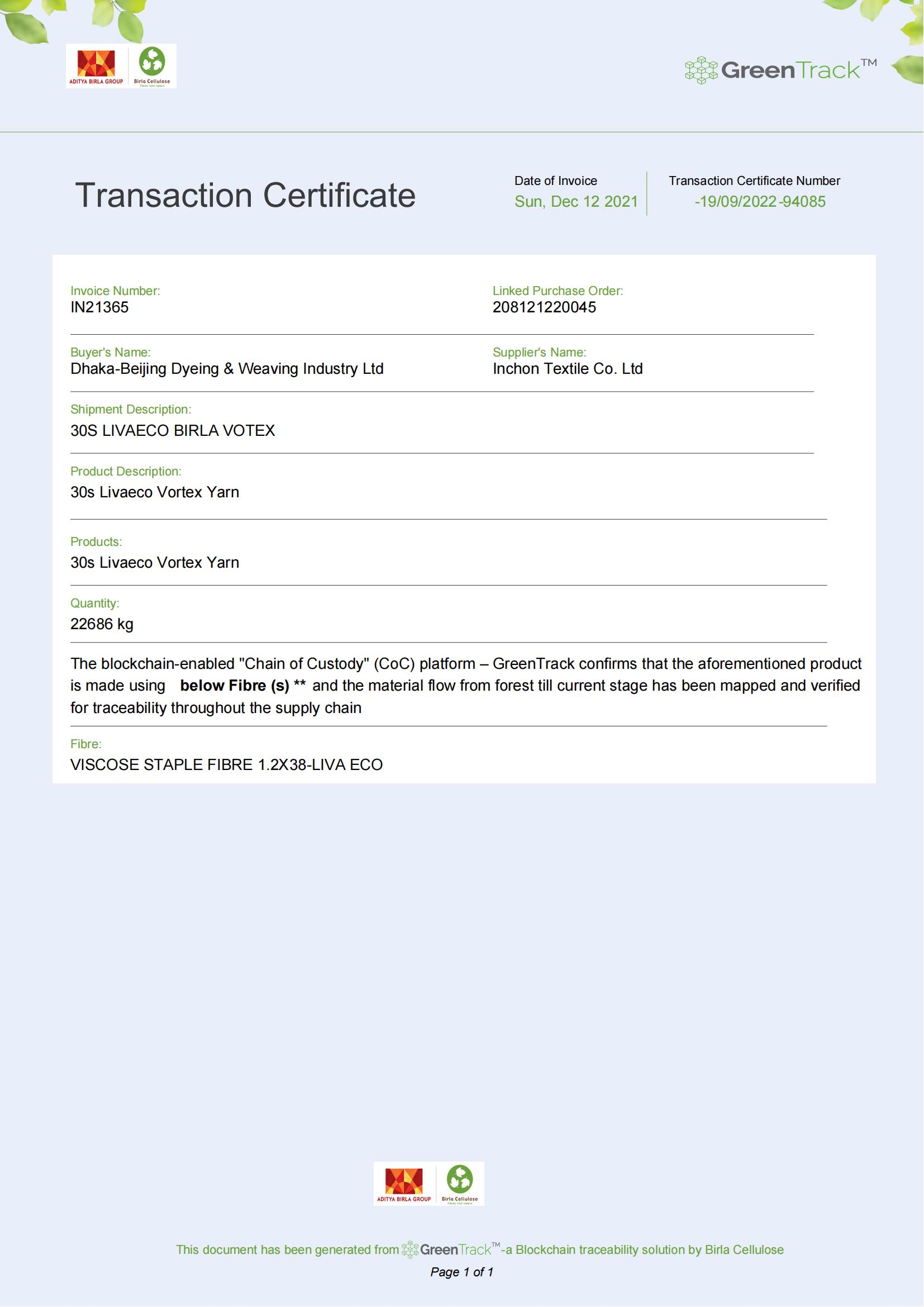 BIRLA GREEN TRACK Certificate